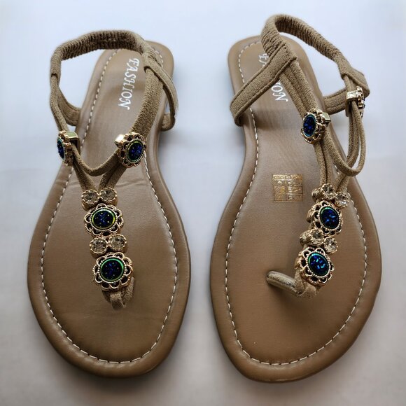 Beige Fashion Sandals with Rhinestone Embellishment - Picture 2 of 9